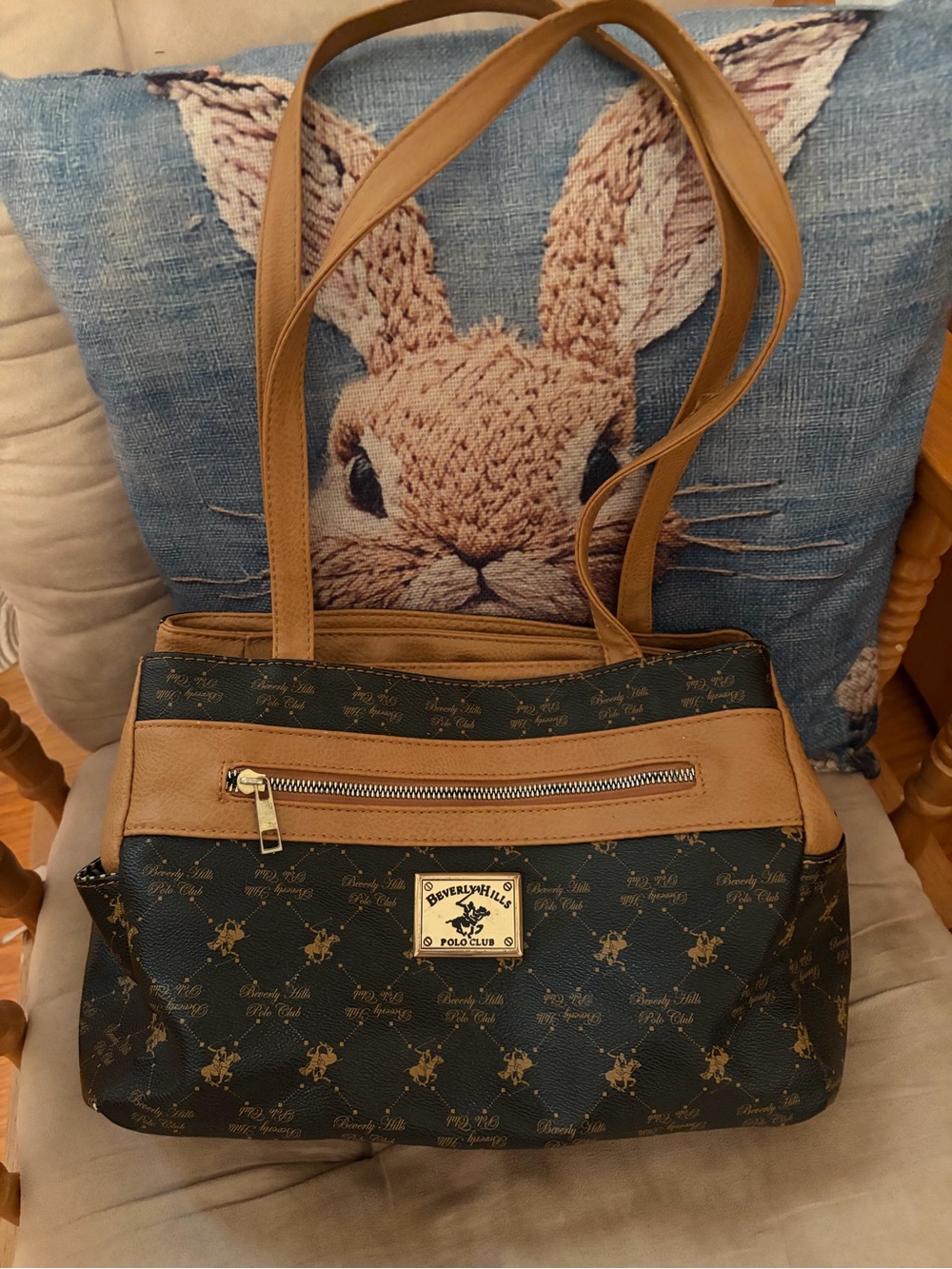 Beverly Hills Polo Club Black & Tan Patterned Shoulder Bag